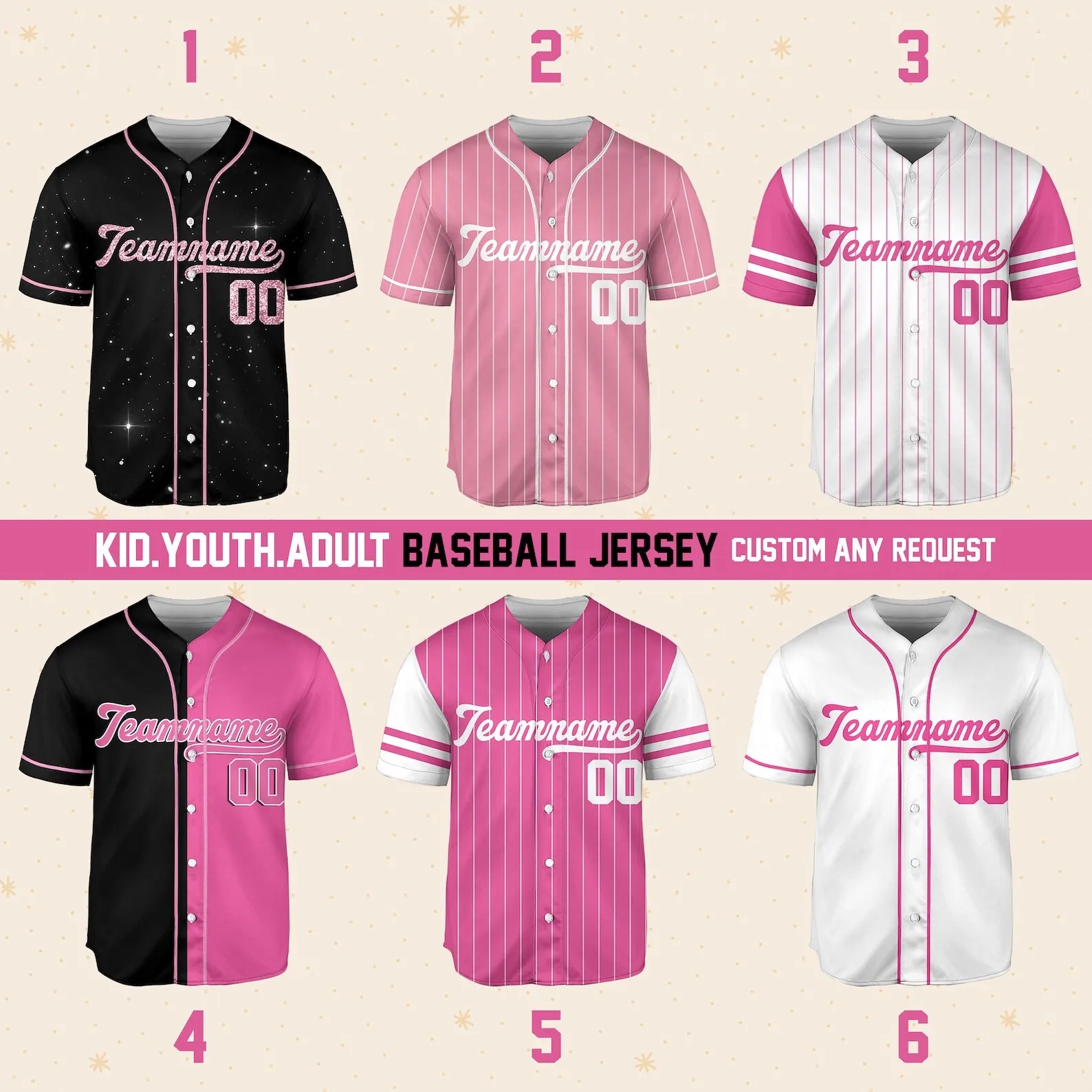 Personalized Team Name And Number Custom Baseball Jersey Pink Collection Uniform For Men Women Kids Youth Adult Sports Fan Gifts