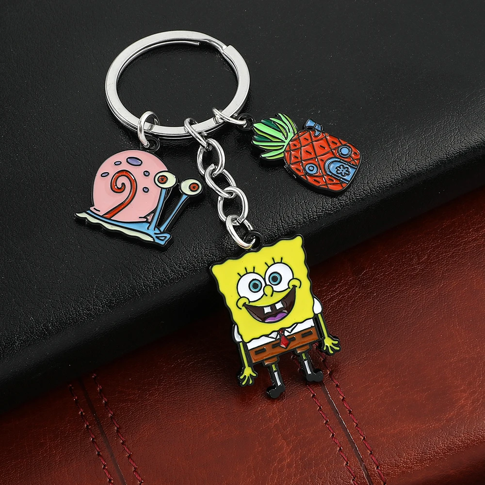 Squarepants Gary the Snail Keychain Cute Enamel Metal Keyring Schoolbag Charm Kawaii Anime Key Holder Toy for Kid Gift