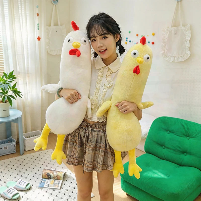 Plush Toy Soft Cute Gugu Chicken Long Strip Body Huggable Pillow Doll for Girls Women Birthday Christmas Gift Bedroom Sleep