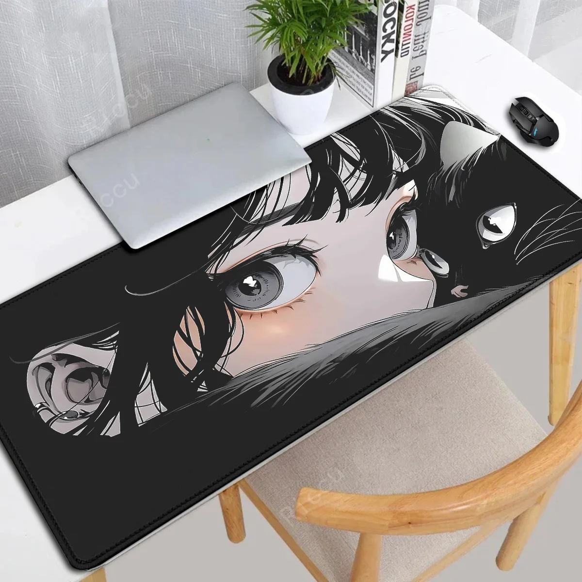 Xxl mouse pad 900x400 Cat and Girl Pc Gamer Kawaii Desk Accessories Computer Table Keyboard mousepad Cabinet Anime Mats Gaming