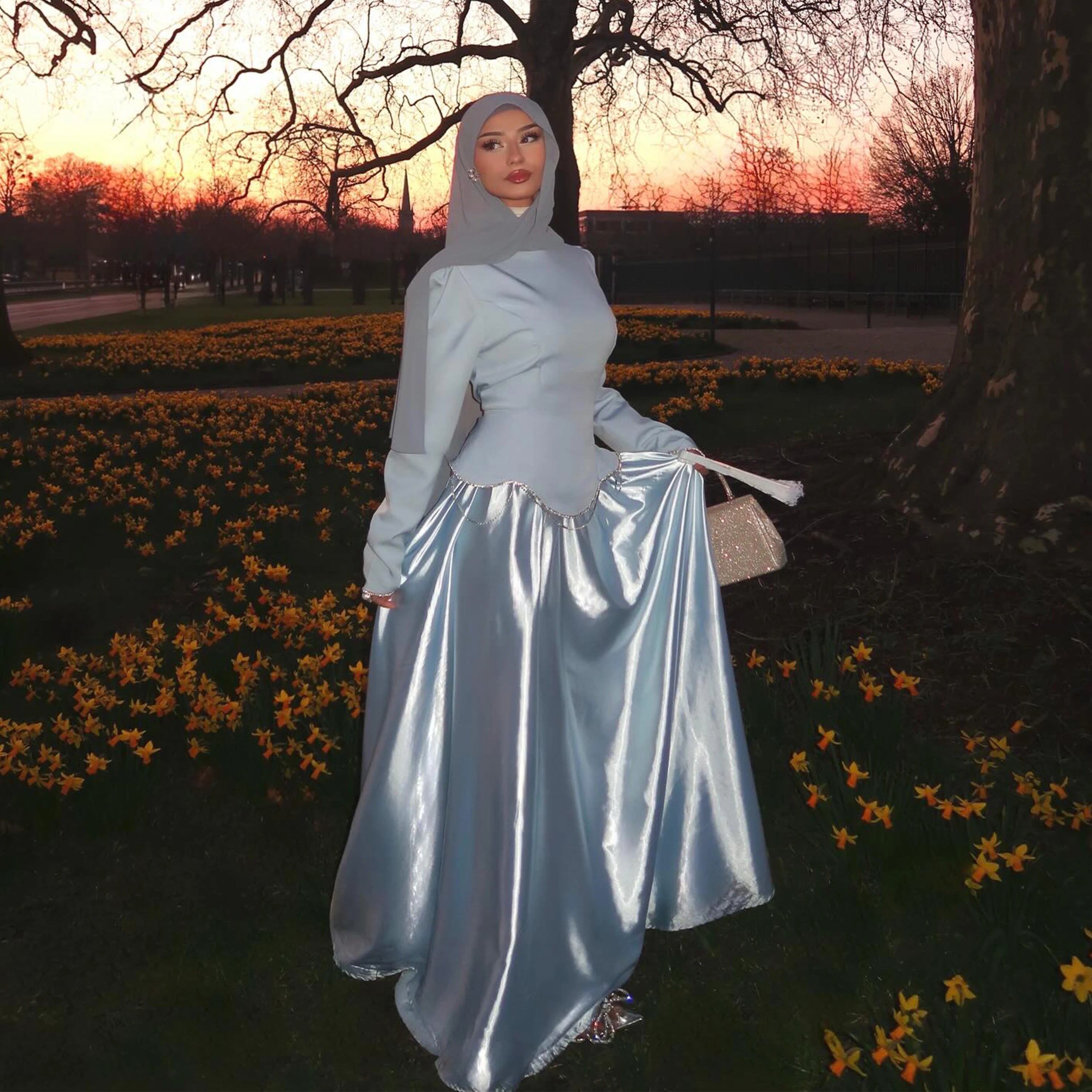 Simple Muslim Hijab Weddings Dresses Long Sleeve A-Line Stain Ivory Midi Civil Bride Dress Garden Beach Bridal Gowns Customized