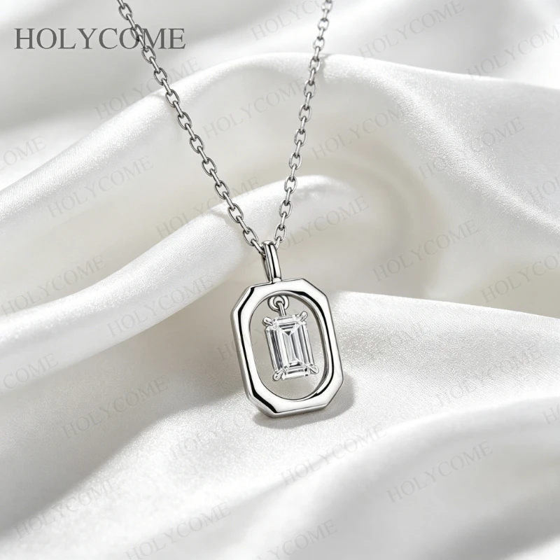 Smaragdschliff Moissanit-Anhänger 925 Sterling Silber Rechteckige Plakette Halskette D-Farbe Minimalistischer Alltagsschmuck Feiner Schmuck – Detail 5