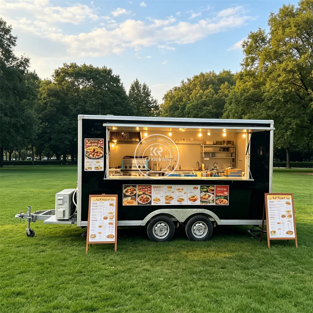 

Outdoor Catering Trailer Concession Cart Ice Cream Hot Dog Food Truck Mobile BBQ Snack Food Trailer with Refrigerator