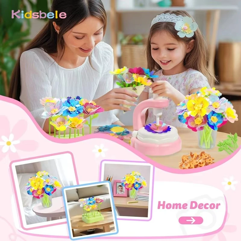 Kit de artesanato de flores DIY com máquina de prensagem - o presente de aniversário perfeito para meninas brinquedo de quebra-cabeça de flores de tecido criativo