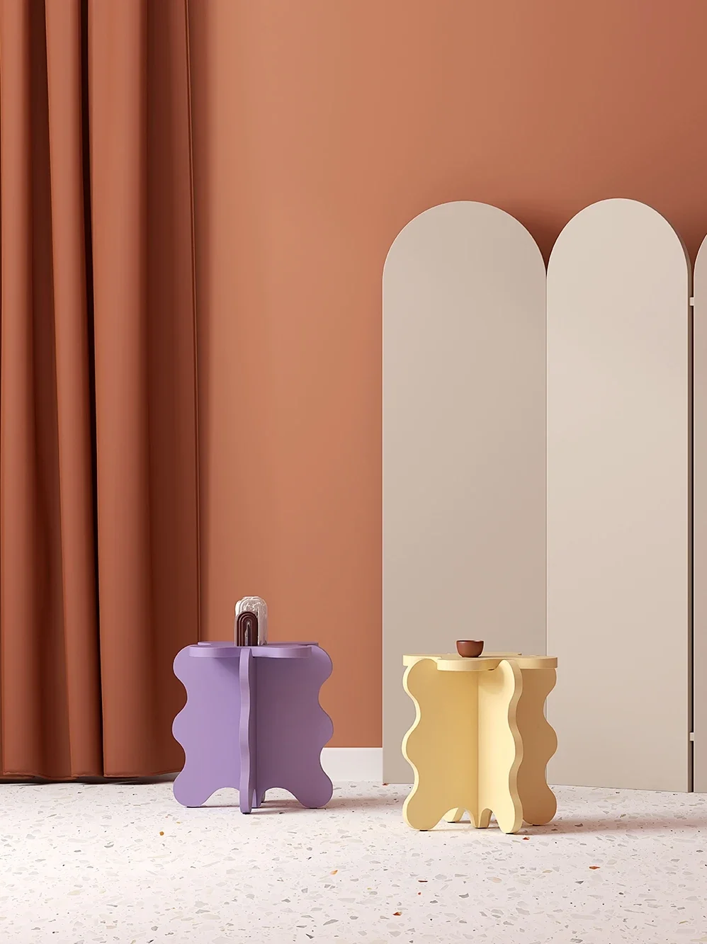 طاولة قهوة على شكل زهرة بتصميم إبداعي لغرفة المعيشة، طاولة جانبية بسيطة على شكل خاص للأريكة، طاولة جانبية مموجة كورية متعددة الألوان #4