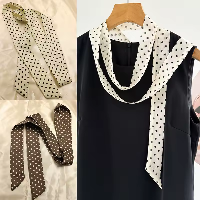 Women Narrow Long Scarf 150x4cm Polka Dot Tie Bag Ribbon Headband Choker Streamer Lady Accessories - Image 6