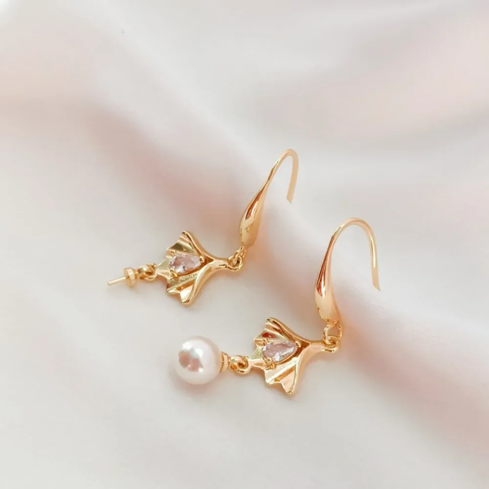 

Позолоченный 14 карат, циркон, звено в виде абрикосовых листьев, колпачок, вешалка, французский крючок для ушей, аксессуары для сережек и сережек ручной работы