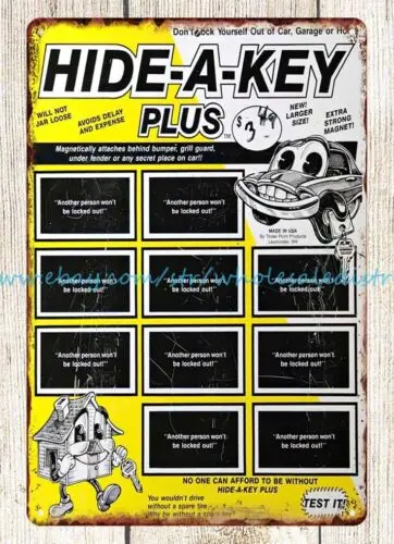 Hide-A-Key Plus store display metal tin sign metal dorm room decor