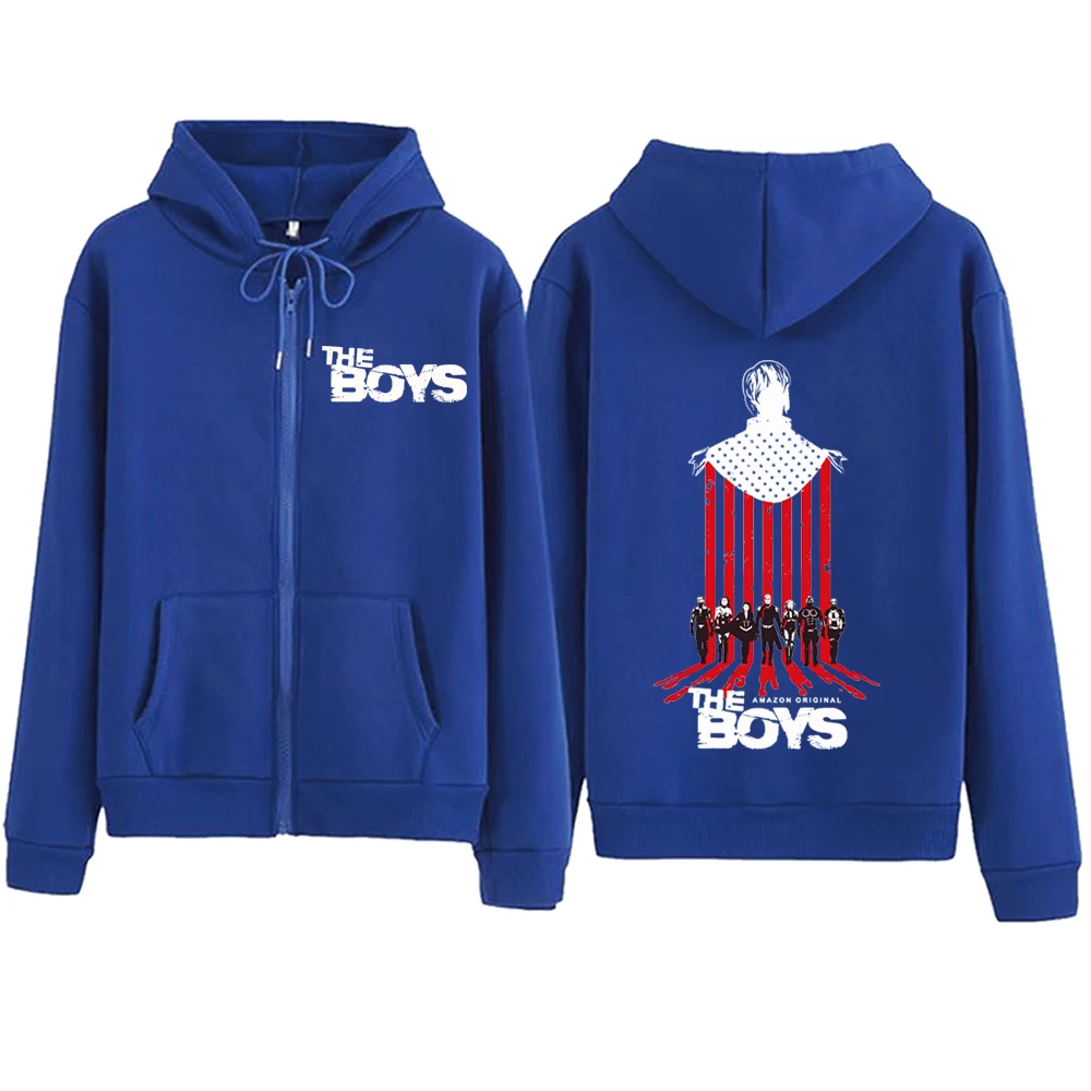 The Boys The Homelander Hoodie ritsleting, atasan Pullover Harajuku musik populer