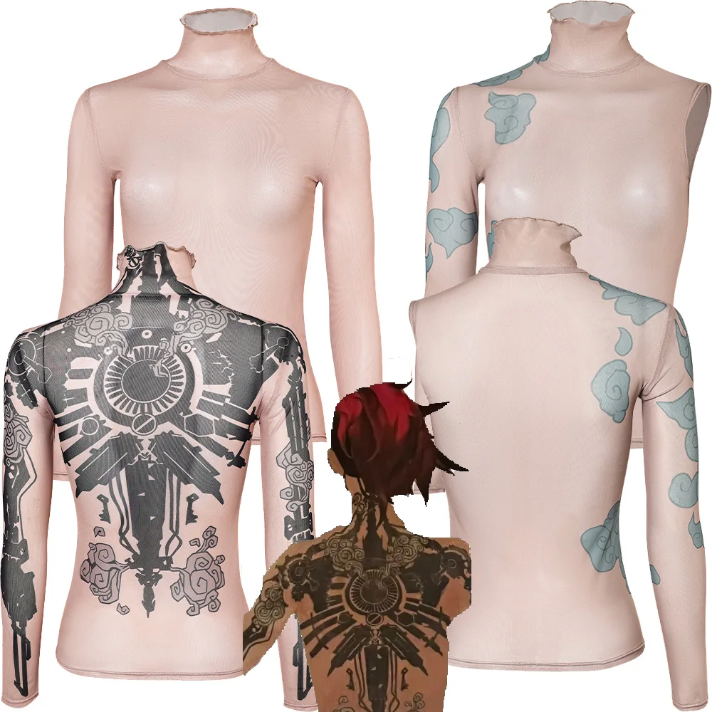 Acrane Vi Cosplay Tight Tattoo Shirt Costume Jinx Women Disfraz Fantasia LOL Clothing Outfit Halloween Carnival Party Adult Suit