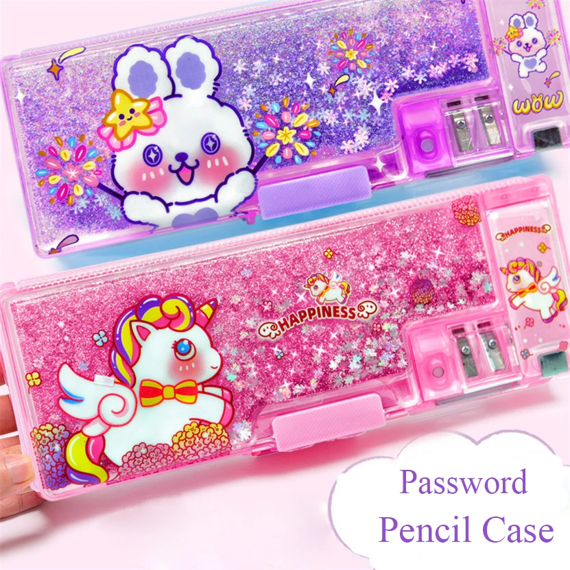 Pencil Case Unicorn Pencils Cases Kawaii Password Lapicera Estuche Escolar Quicksand Pencilbox Free Shipping School Trousse Etui