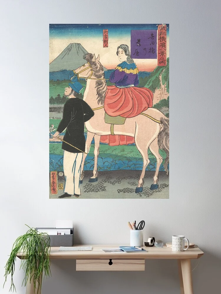 Twilight, Looking at Wild Geese Flying Down Toward Yoshida Bridge Utagawa Yoshitora, Art Print Canvas Poster, Living Room Decor