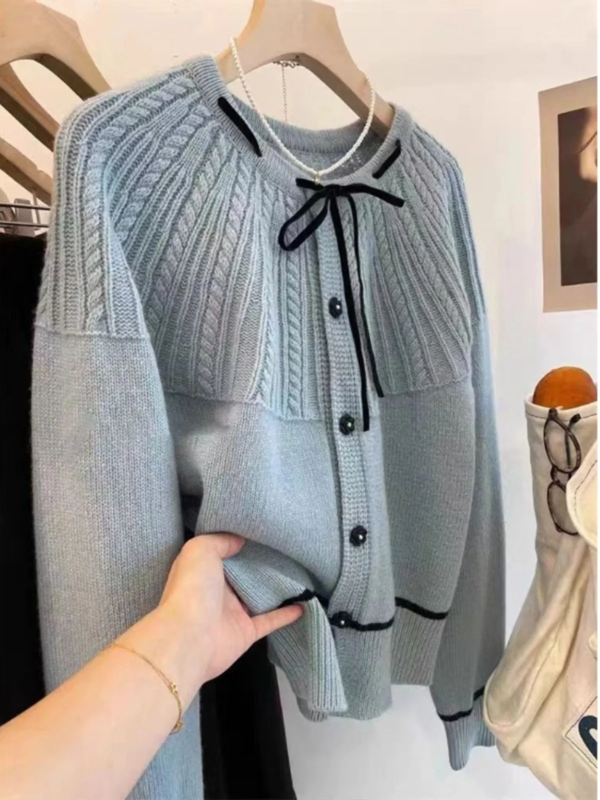 

Весенне-осенний женский вязаный свитер, кардиган, верхняя одежда с узлом и поясом, топ, милый свободный крой, хлопковый длинный све