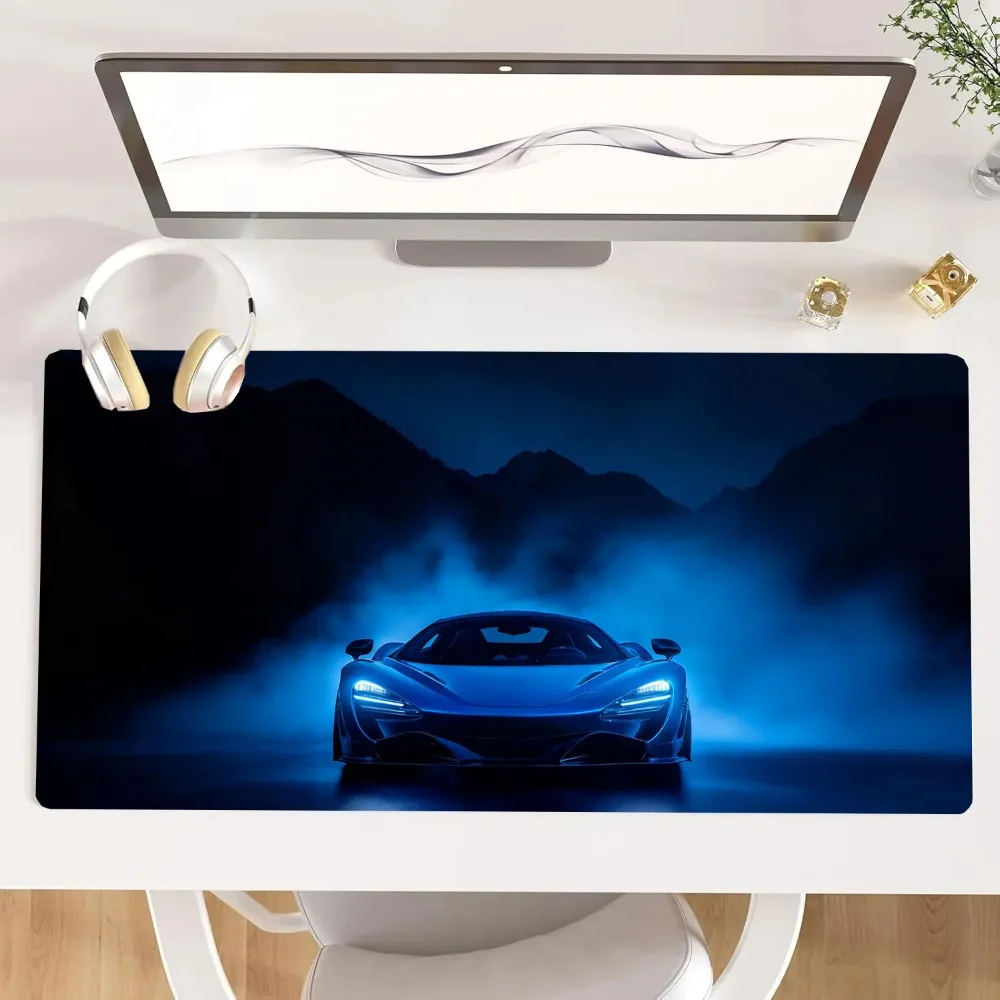 

1pc 2D Flat XXL Blue Sports Car Mouse Pad Non-Slip Stitch Edge Gaming Office Computer Mat