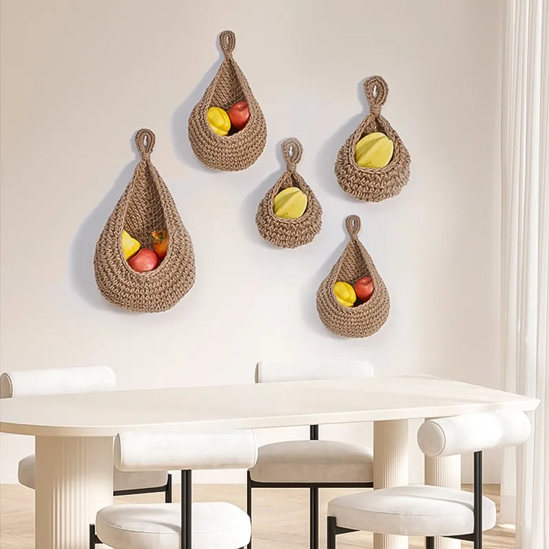 Hanging Wall Storage Basket Vegetable Storage Basket Fruit Basket Bird's Nest Wall Hanging Water Droplet Net Bag Hand Woven