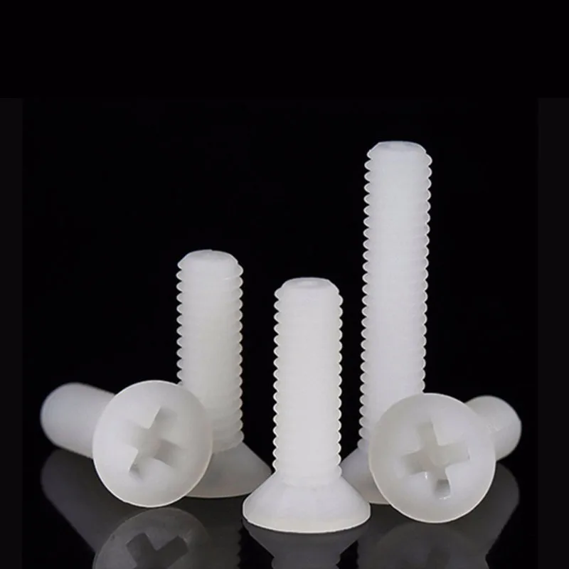 M2 M2.5 M3 M4 M5 M6 M8 Sekrup Kepala Countersunk Silang Nilon Putih Baut Kepala Datar Silang Isolasi Plastik 20/50/100 Buah