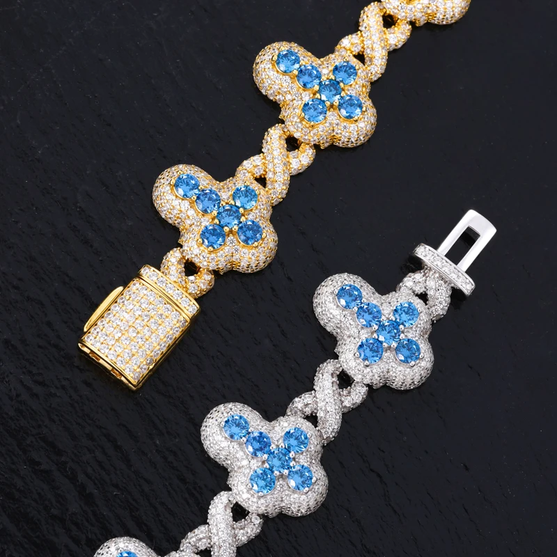 TUHE 925 Silver Infinity Cross Bracelet Iced Out Blue CZ Cuban Link Chain For Man Woman Hip Hop Jewelry Party Gift - view 2