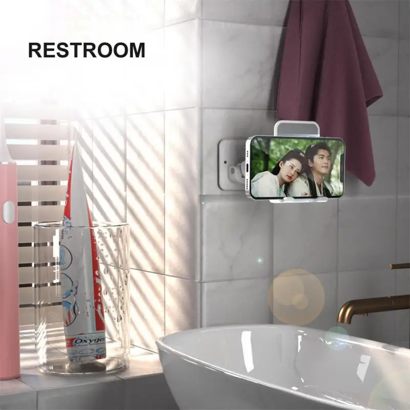 Telescopic Wall Mounted Phone Holder for Smartphone Tablet Kitchen Bedroom Bathroom Toilet Adjustable Support Telephone Stand