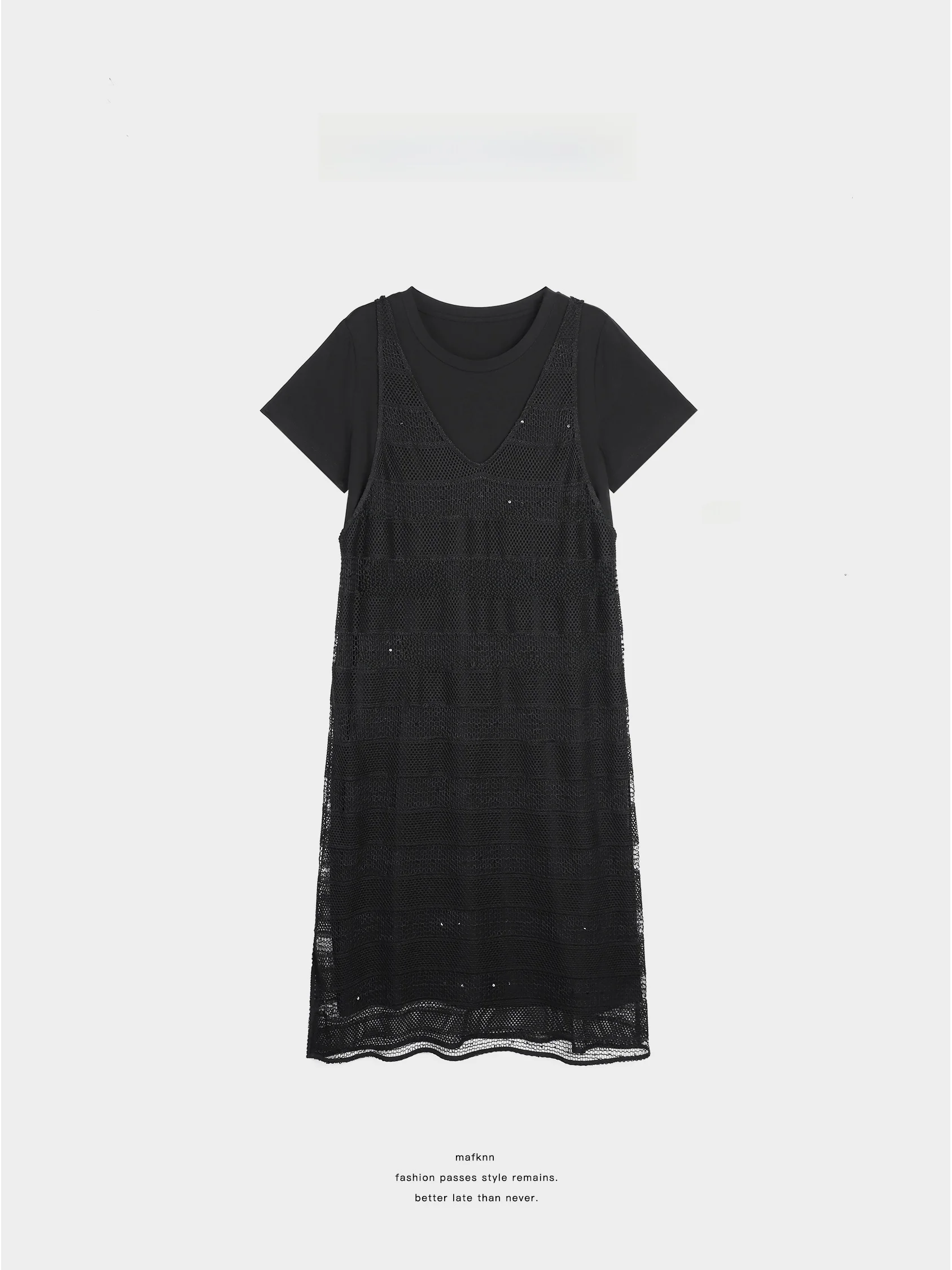 

JiJi Private Collection Large Size Silk Sequin Midi Dress Hollow out True Two-Piece Women's Casual Loose Fit Summer Dress