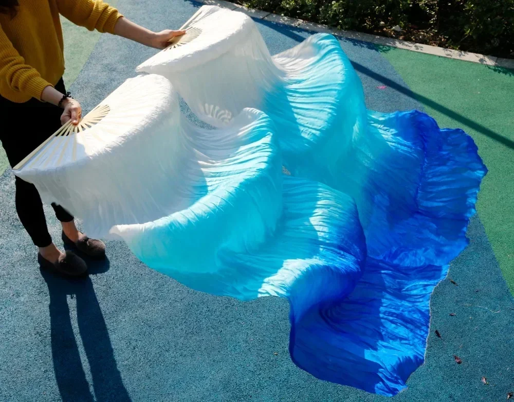 High Quality Silk Belly Dance Fan Dance 100% Real Silk Veils Left+right On Sale white+turquoise+royal blue Fast delivery