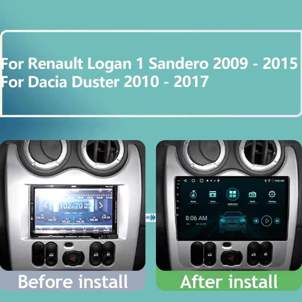 Android 14 For Renault Logan 1 Sandero 2009 2010 2011 2012 - 2015 Largus Dacia Duster Car Radio Stereo Multimedia Player Carplay