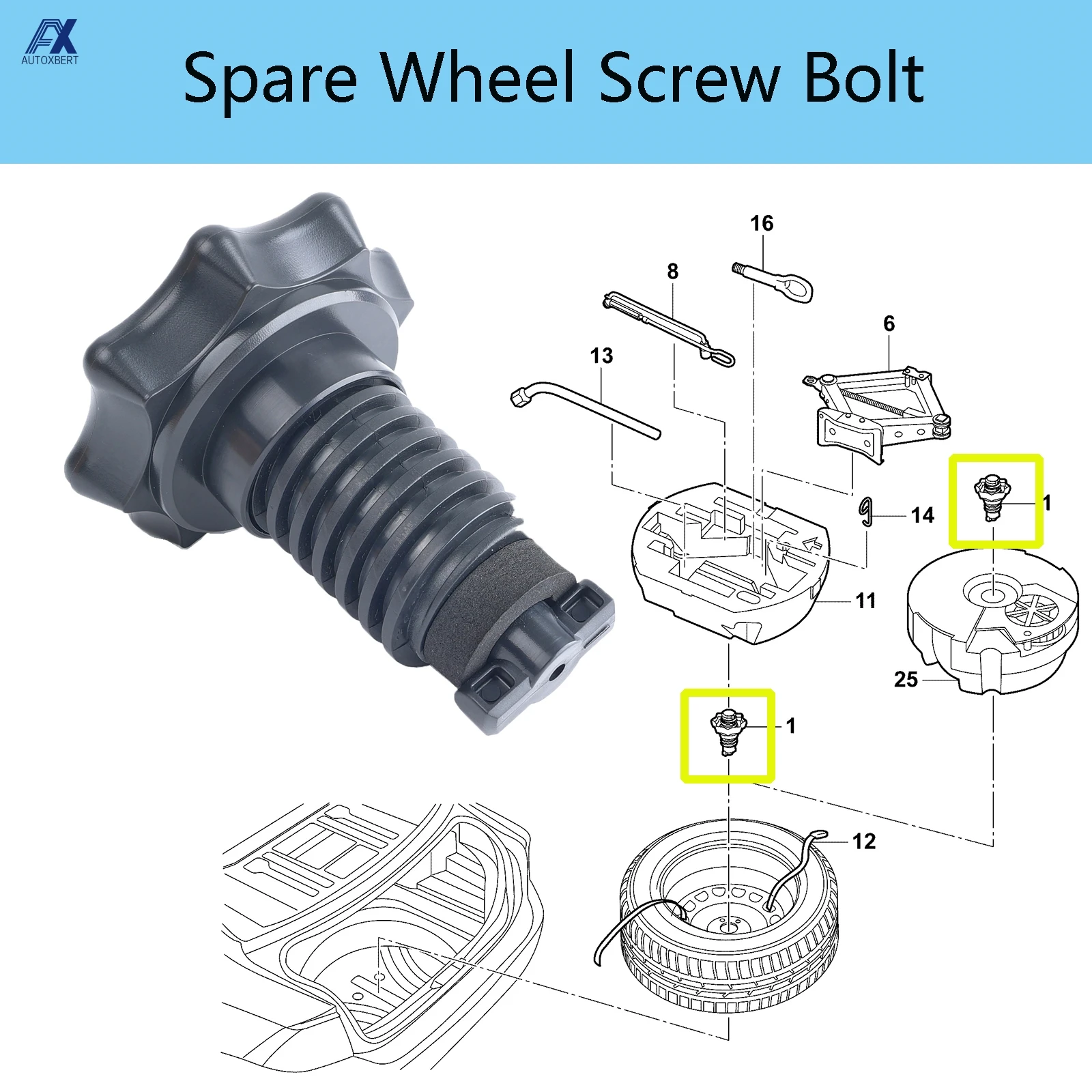 1Pc For VW EOS Scirocco Passat Jetta Beetle Golf Golf Plus Spare Wheel Tire Hold Fixing Mounting Screw Bolt Retainer 1KD803899