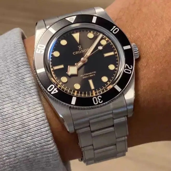 CRONOS Men Automatic Watch Pilot 37mm Mechanical Wristwatch Sapphire Mirror Diver 20Bar Waterproof BGW-9 Luminous PT5000 SW200
