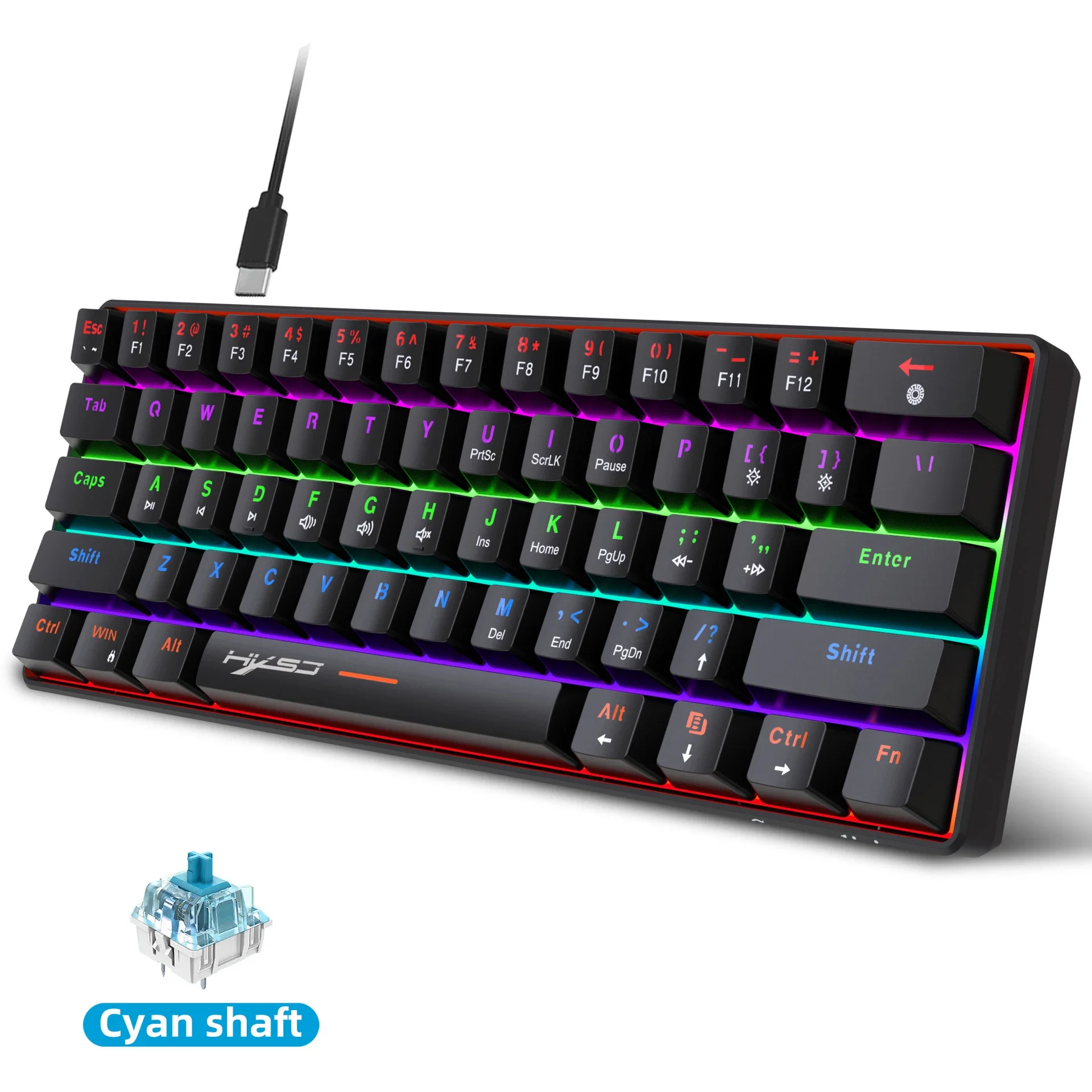 Mechanical keyboard 61 keys Colorful Wired USB Keyboards gamer gaming 60% Backlit Computer key board Pc teclado Ergonomic office