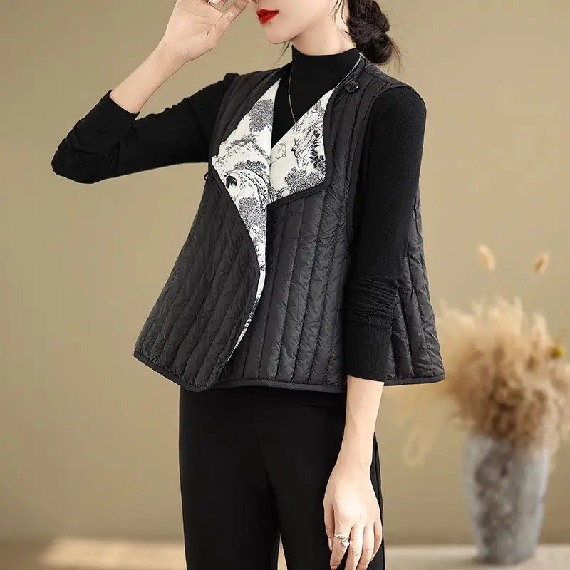Nowy chiński styl malowanie tuszem kamizelka odzież bawełniana damska moda jesienno-zimowa Temperament Retro dwustronna kurtka A173