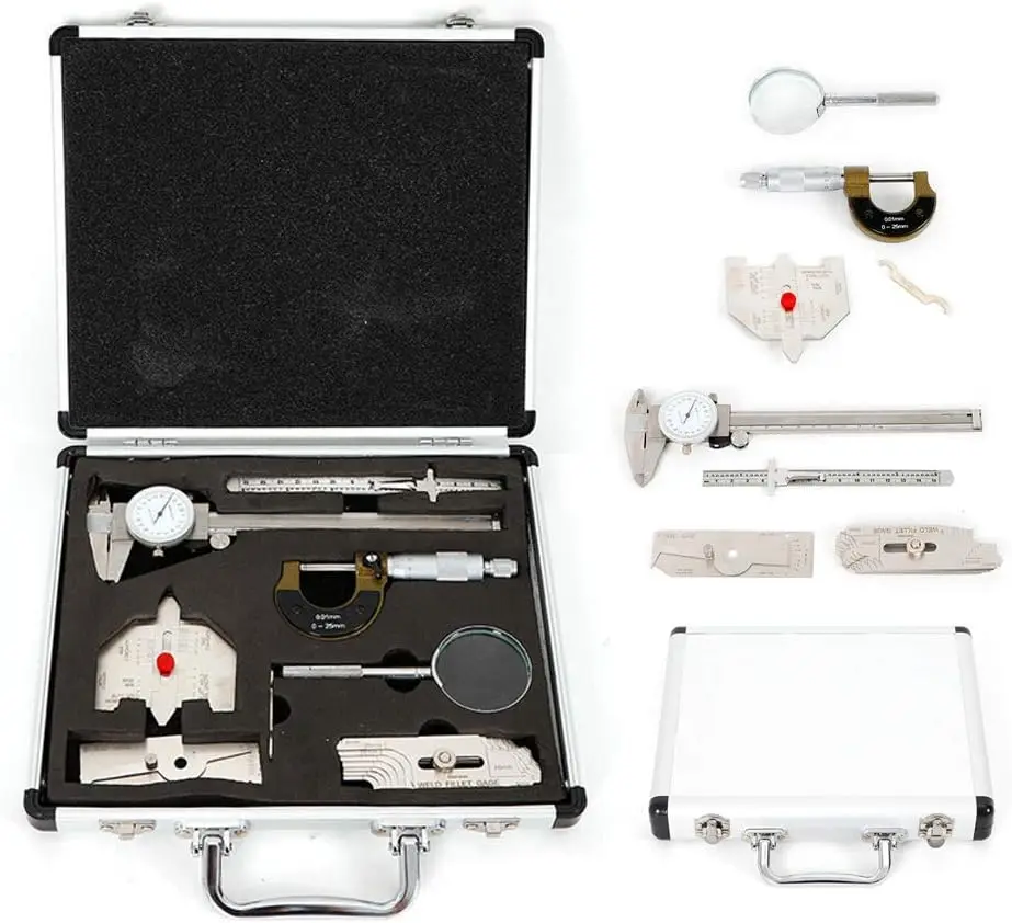 ding Gauge Tool Inspection Kit, Scale Sliding Clip Depth Gauge In Inch & Metric, Fillet Weld Gage With Magnifier Calliper