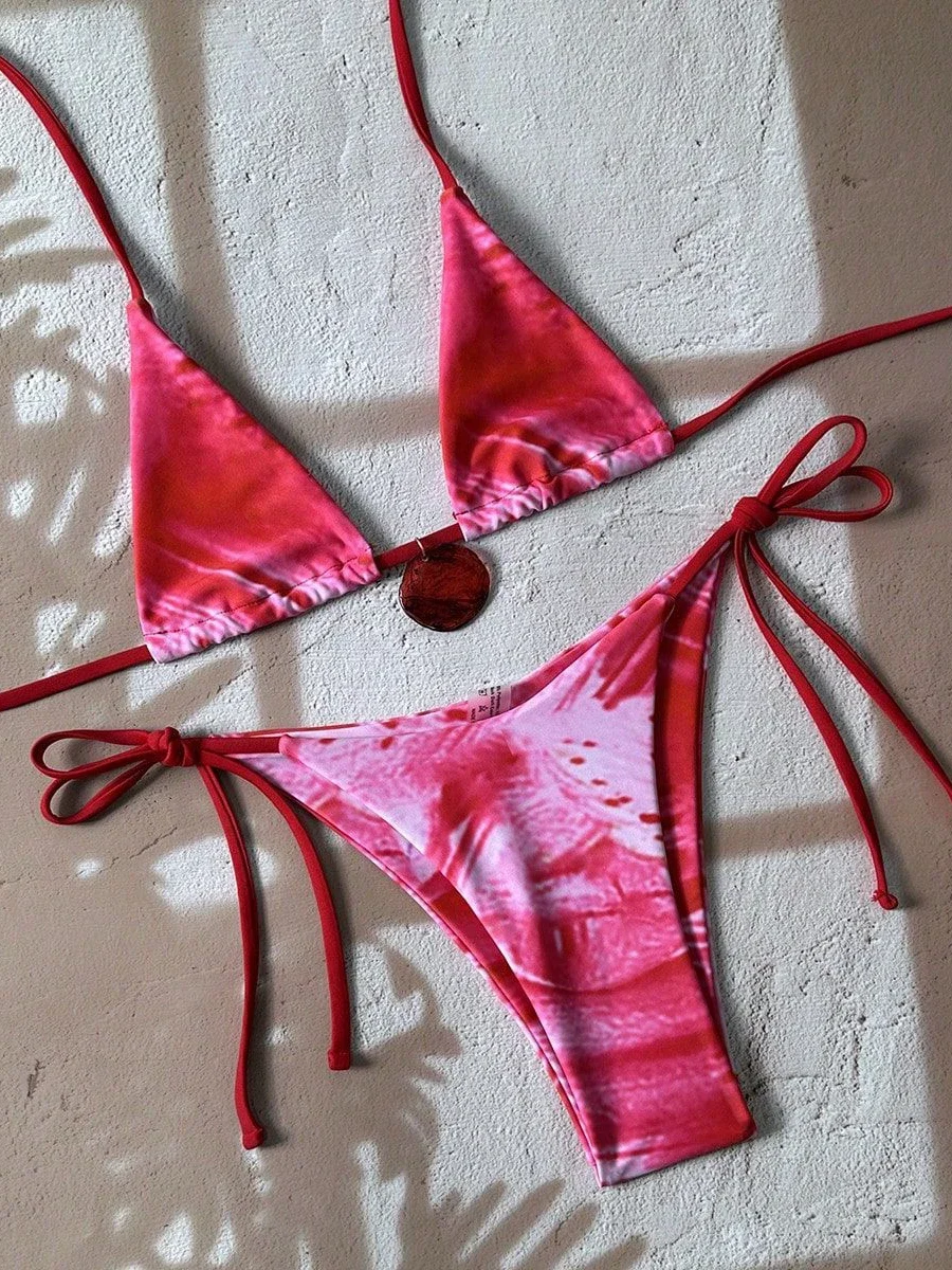 Halter Triangle Bikini 2025 Women Pink Swimwear Female String Swimsuit Bathers Swimming Bathing Swim Suit Summer Beachwear