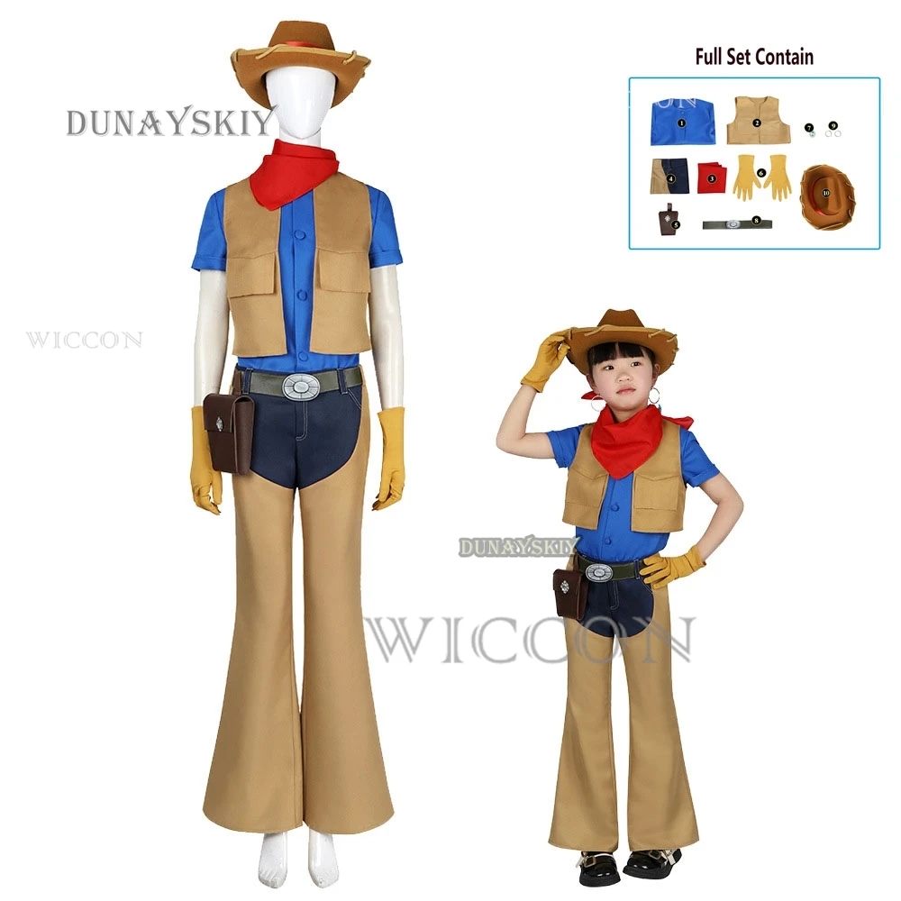 Spel Prinses Perzik Cosplay Showtime! Bruin Cowboy Perzik Kostuum Volwassenen Kindermode Uniform Hoed Set Halloween Party Vermomming