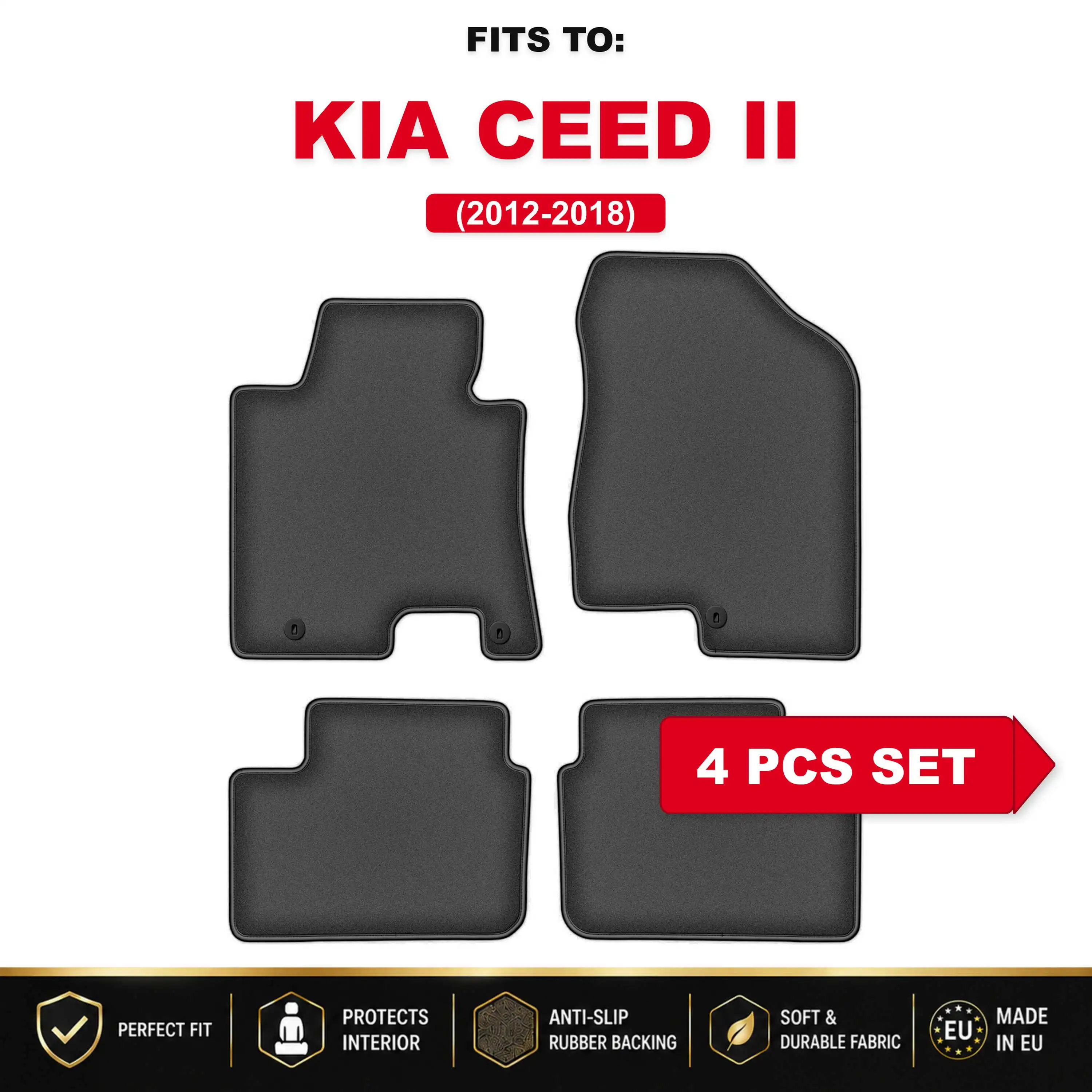 Premium velours autovloermatten, 4 stuks Voor: Kia Ceed II 2012–2018 autospecifieke vloermattenset