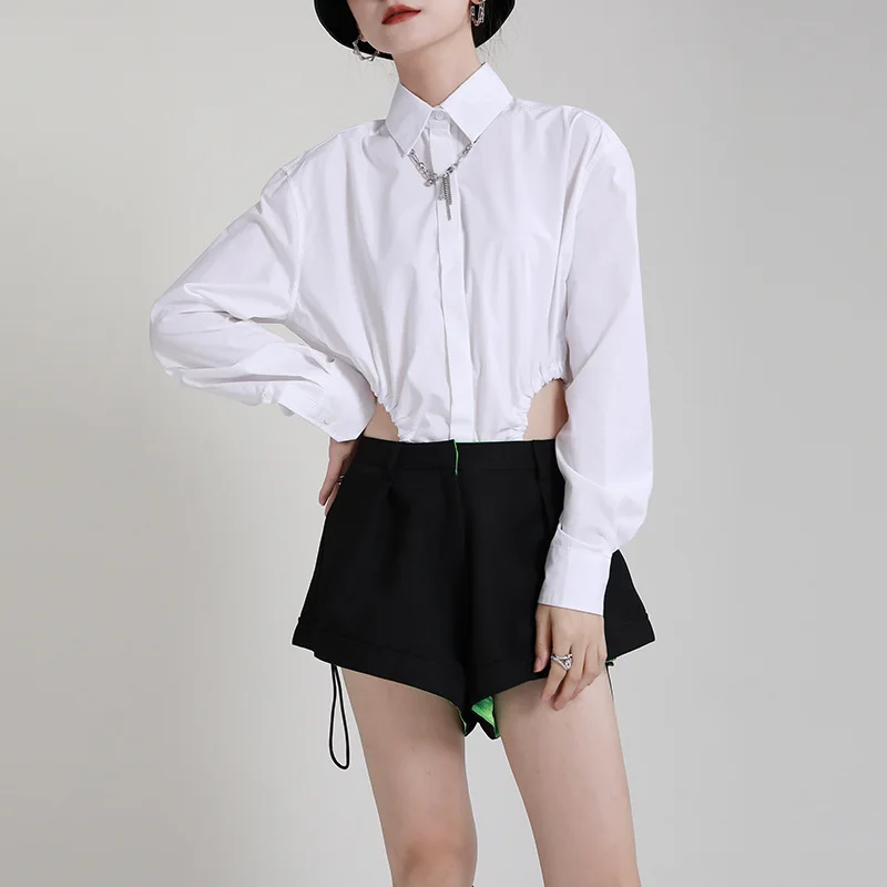 2024 Early autumn new simple fashion high vent one-piece shirt lapel loose and thin long sleeve shirt