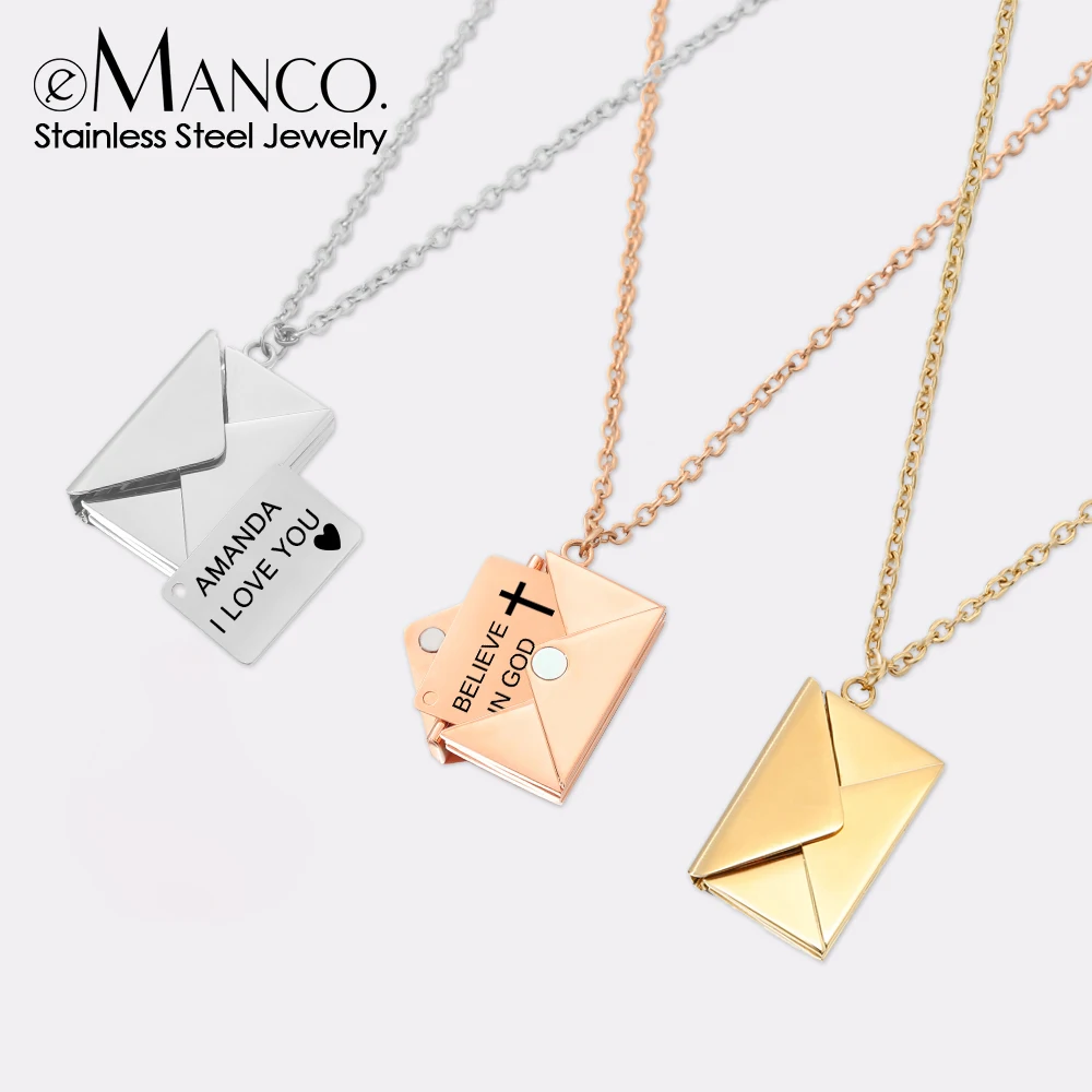 Love Letter Envelope Pendant Necklace Customized Stainless Steel Jewelry Confession Love You for Valentine Day Mother Day Gift