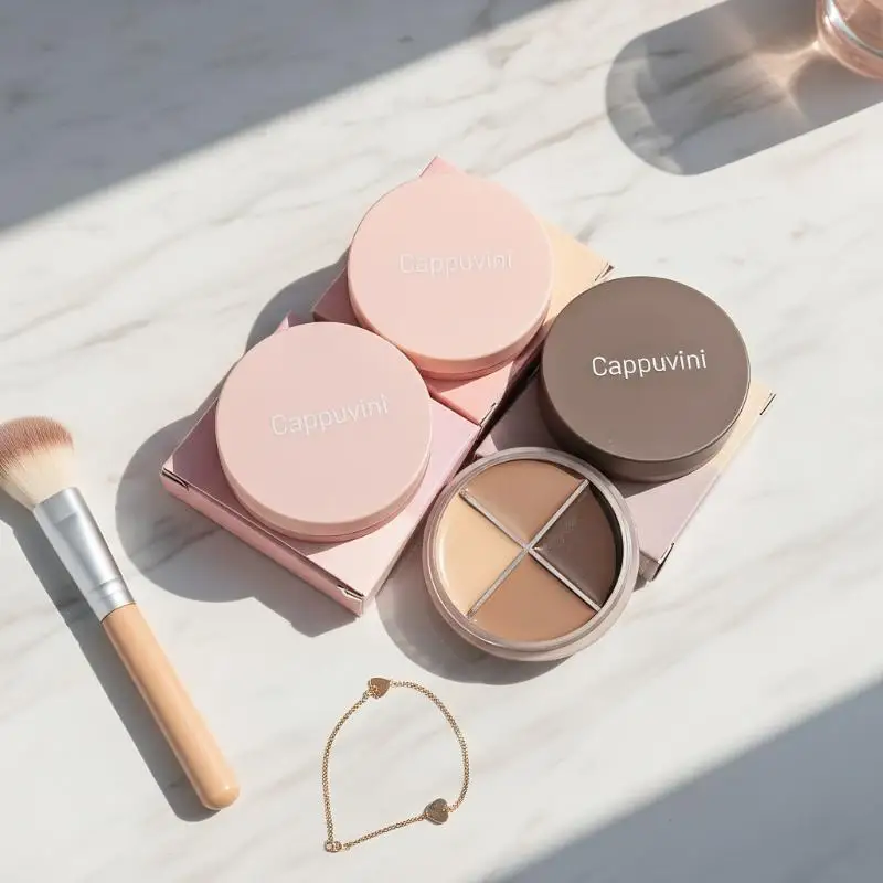 1 szt. Paleta Cieni do Powiek Cappuvini Matte Velvet 4 Kolory z Eyelinerem, Rozświetlaczem i Konturówką, Uroczy Zestaw Kosmetyków do Makijażu Oczu