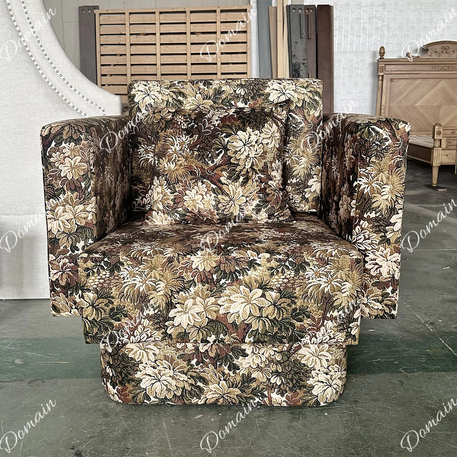 American retro solid wood sofa chair household balcony leisure single chair French pastoral designer printed chair