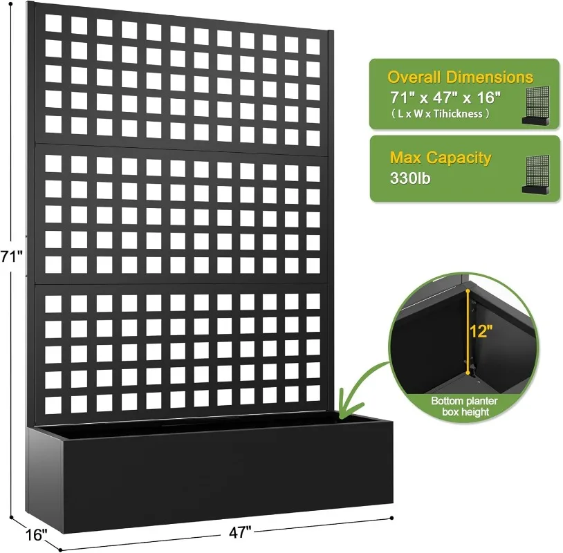 Cama de jardín elevada de Metal con enrejado, caja de maceta de Metal con enrejado, caja de jardín para plantas trepadoras y verduras