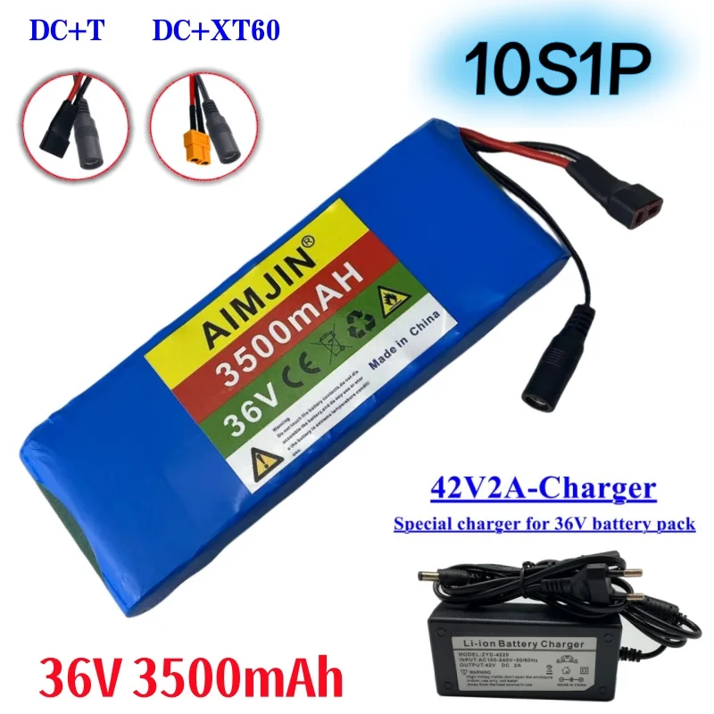 10S1P high-quality 36V 3500mAh 18650 Rechargeable Lithium Battery Pack Belt BMS with Charger