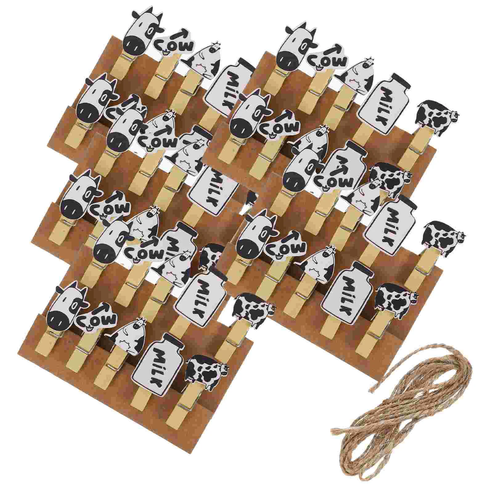 5 Packs Photo Clips Wooden Memo Folders Milk Shaped Cards Folders with Rope Cow DIY Picture Clips