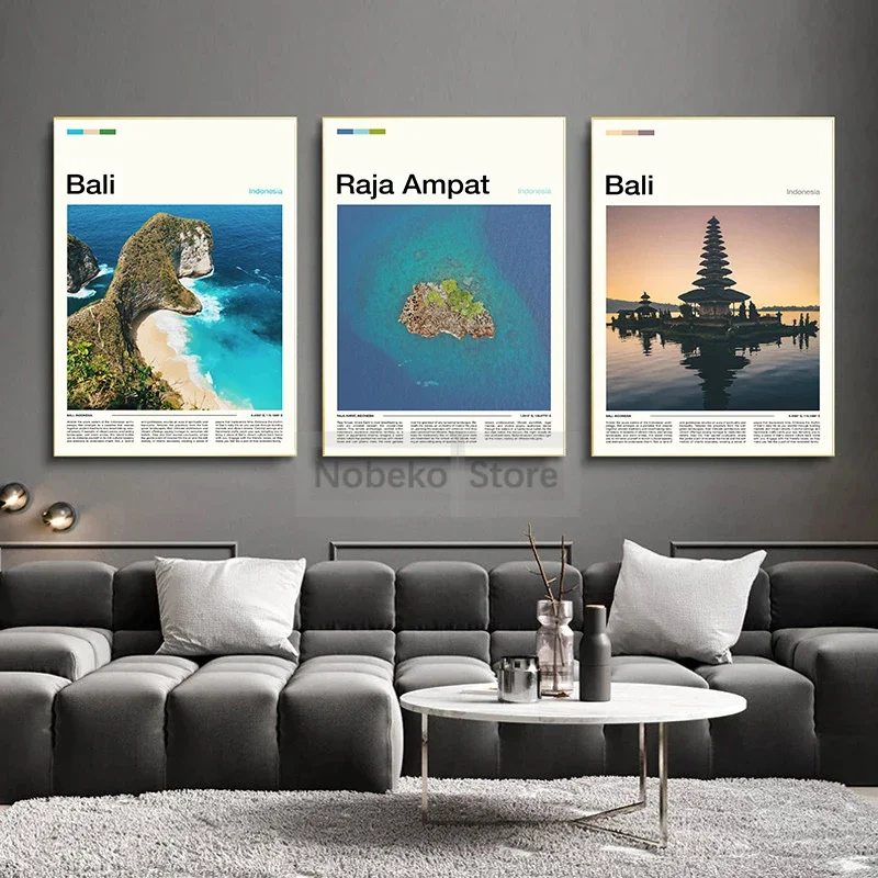 Asia Indonesia Travel Posters Bali Jakarta Komodo Raja Ampat City Landscape Prints Canvas Wall Pictures Home Decor