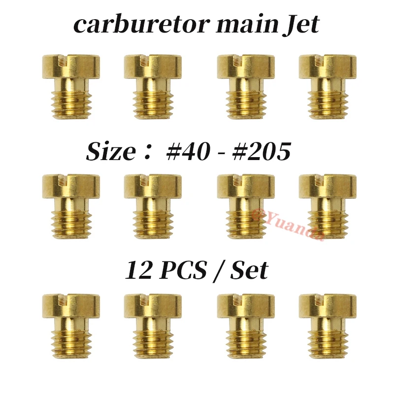 12Pcs /Set Size #40 to #205 M5*0.8 Carburetor Main Jet Injectors Nozzle For Keihin 99101-393 CVK PE PZ PWK Carburetor