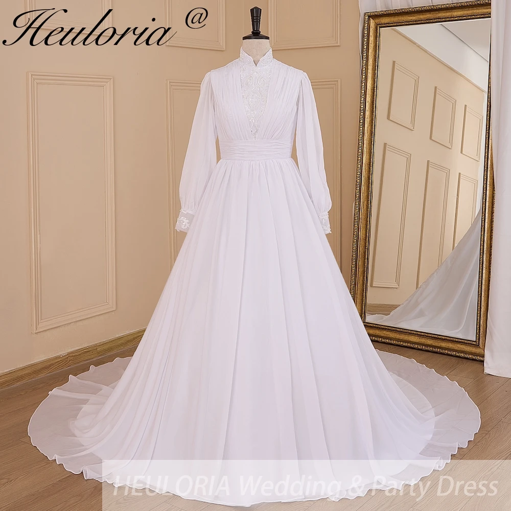 elegant lace beading Muslim ball gown Wedding Dress long sleeve high neck bride dress plus size bride Wedding Gown