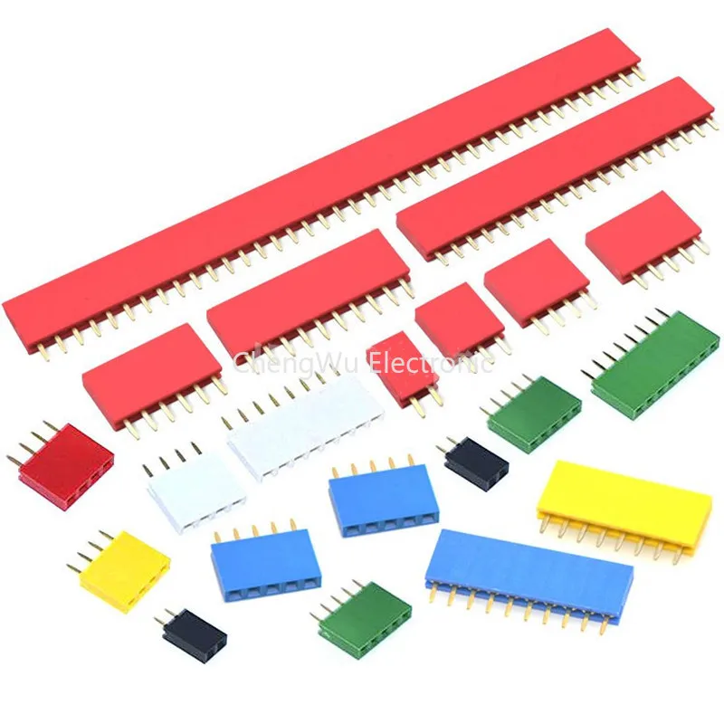 10pcs 2.54mm Pitch Single Row Female Pin Header Connector 2/3/4/5/6/8/10/16/20/40Pin Colourful Strip Pinheader PCB Board Socket