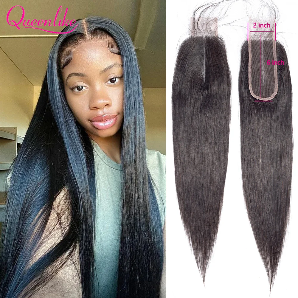 2x6 Lace Closure 14-26 inch Brazilian Straight Lace Closure 6 Inch Deep Part Closure Human Hair for Women Middle Part