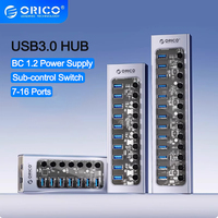 ORICO USB3.0 HUB Aluminum Industrial 7-16 Port Splitter Split Switch with 12v Power Adapter for Macbook Pro Computer Accessories
