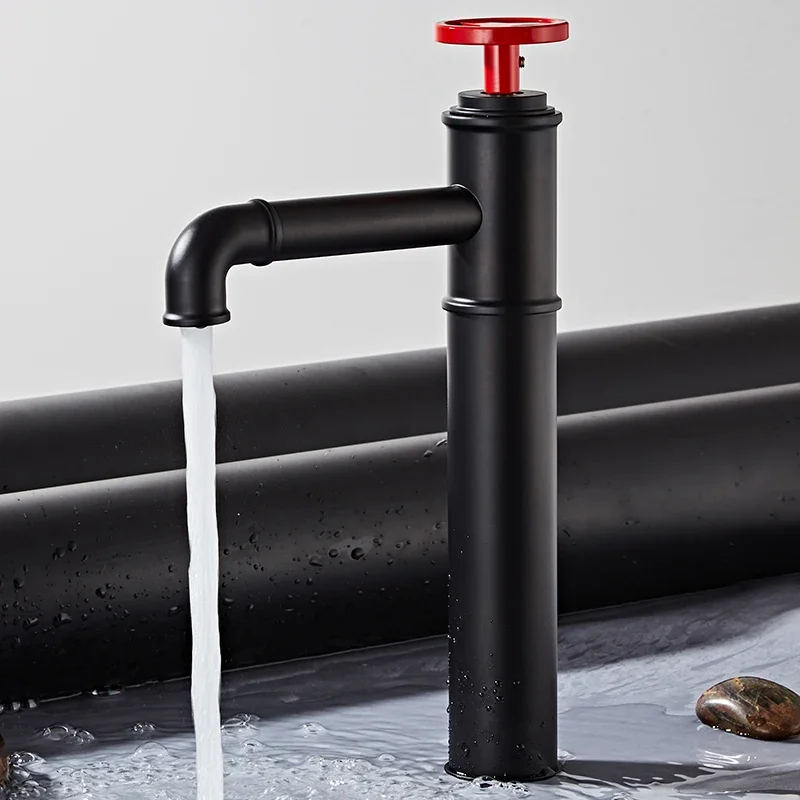 Brass Tap Bathroom Sink Washbasin Basin Mixer Faucet Personalized Creative Faucet Matt Black and Red Color Basin