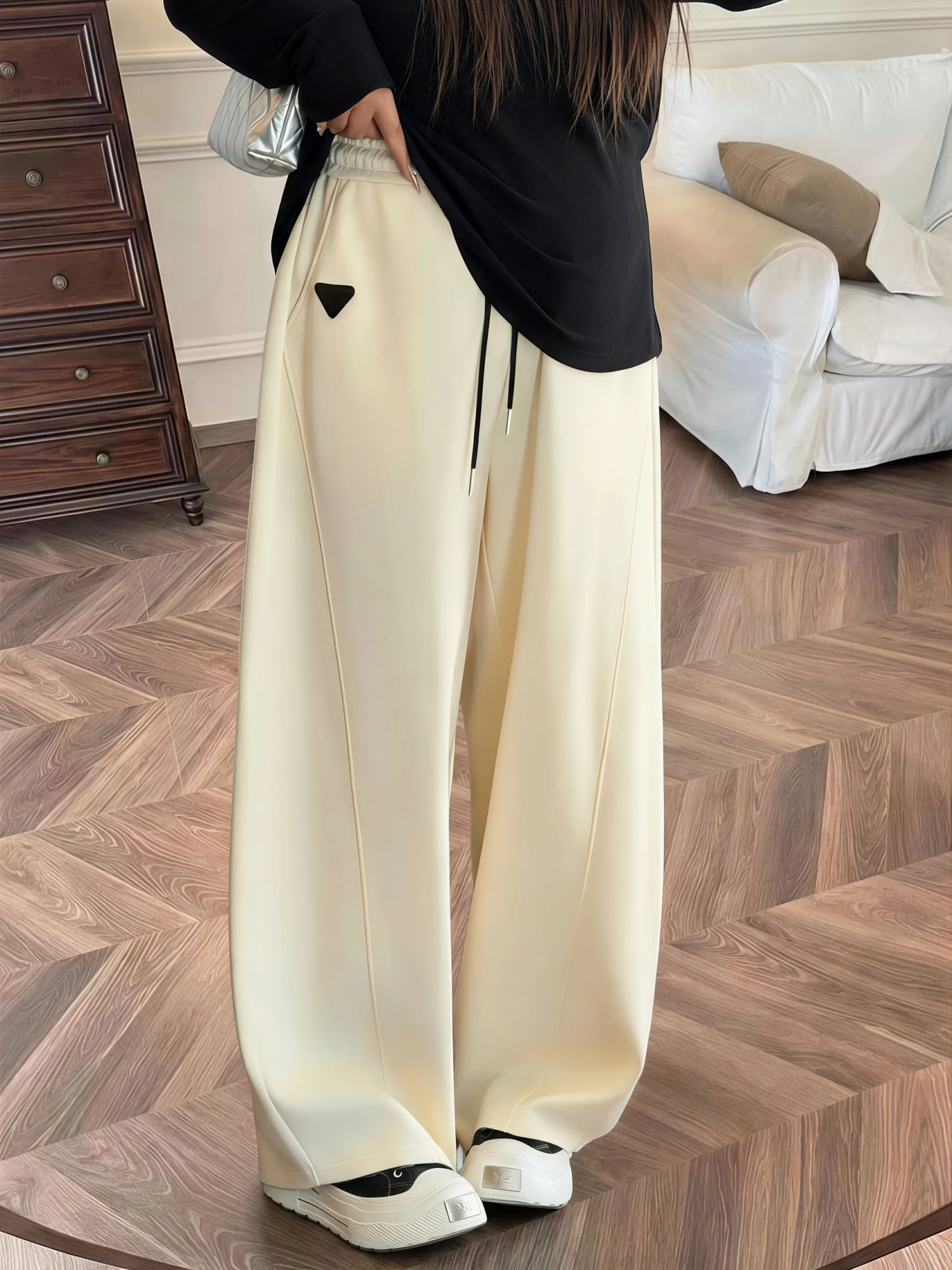 

Модные повседневные брюки больших размеров с широкими штанинами, высокой талией, из хлопка, весенняя новинка, женская мода больших размеров