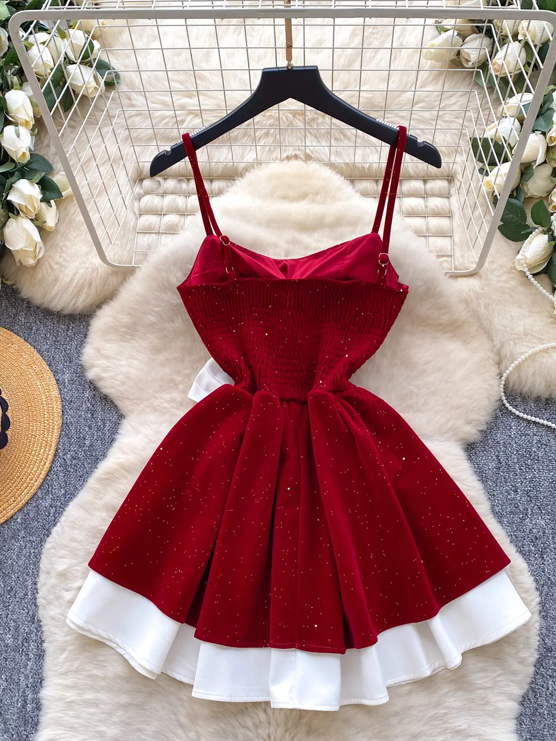 Franse elegante zoete feestjurk dames slanke pailletten boog cami mouwloze hoge taille een lijn mini-jurk verjaardagsfeestje chique outfit