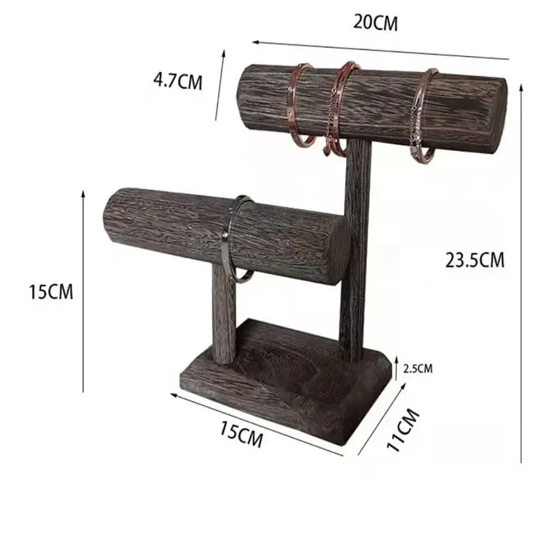 الصلبة الخشب القديم 1/2 طبقة سوار رف مجوهرات تخزين سوار عرض معلق سوار قلادة رف ساعة مجوهرات حامل الرف #3